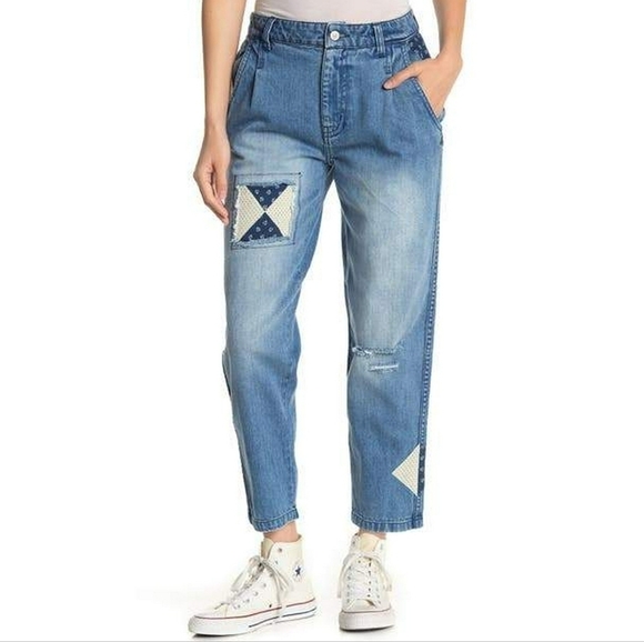 Free People Down to Earth Patched Denim Jeans 27 - Picture 1 of 10